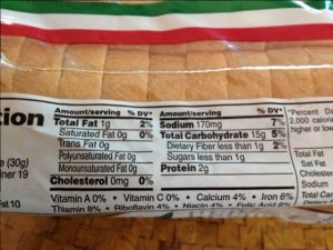This bread shows 1 serving = 1 slice, therefore each slice contributes 80 calories and 170 mg sodium. More calories and more sodium.